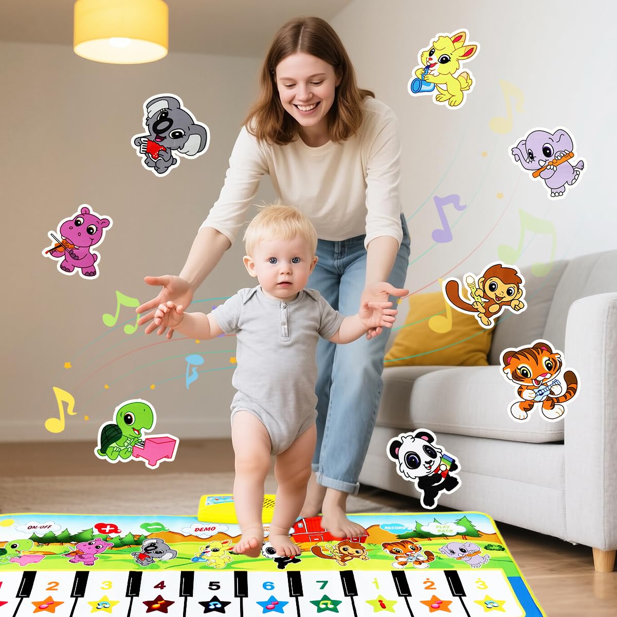 PATPAT Kids Piano Keyboard Musical Mat for Toddlers with 8 Instrument Modes 100×36cm | Foldable Non Toxic Fabric Play Toy
