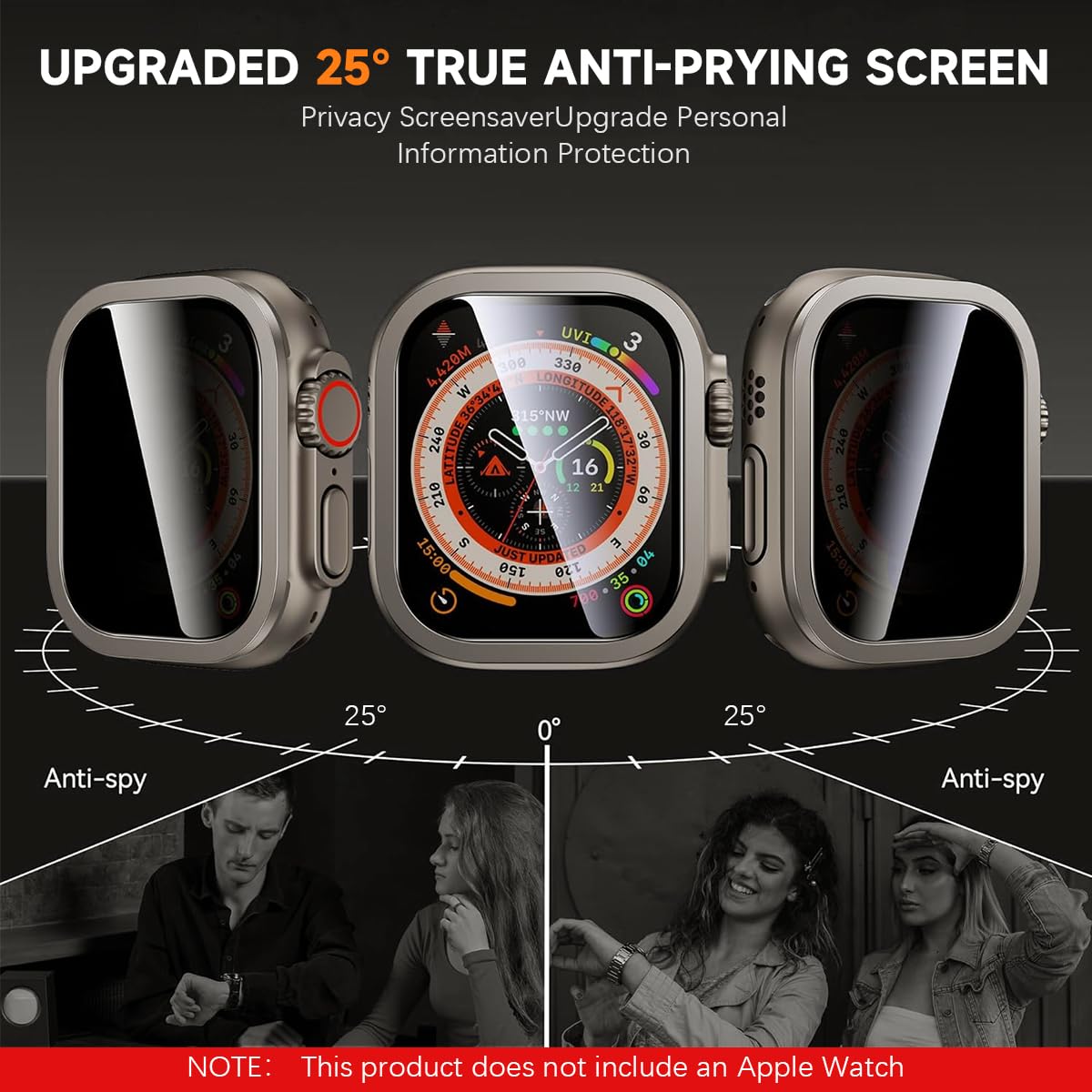 ZORBES Apple Watch Ultra Screen Protector 49mm with Titanium Alloy Frame | 9H Privacy Tempered Glass 2 Pack