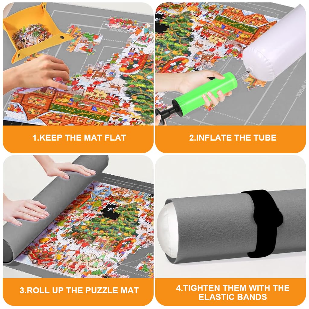 PATPAT Felt Puzzle Floor Mat for 1500 Piece Jigsaw Storage with Air Pump and 4 Trays