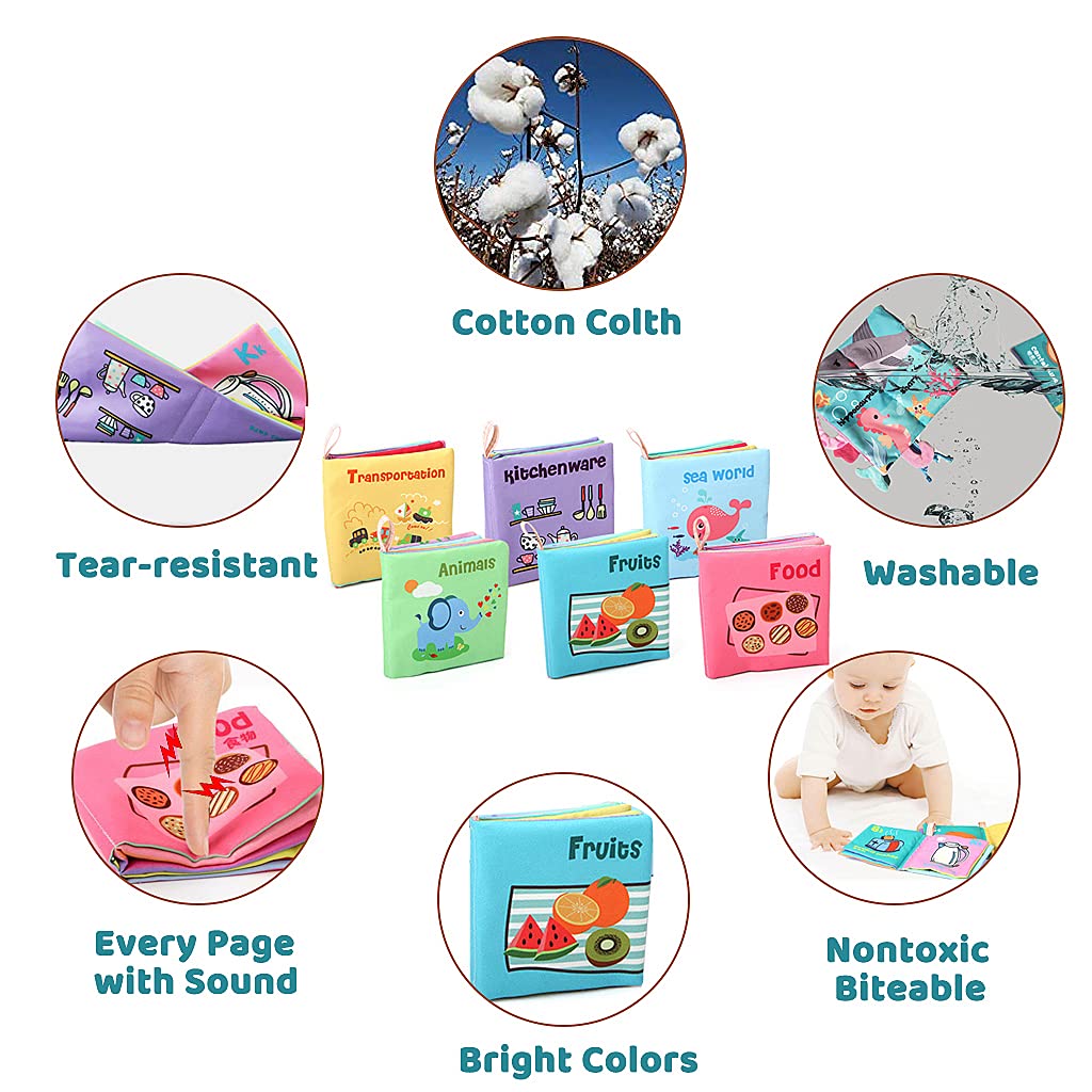 SNOWIE Soft Baby Books for Early Learning with Squeaky Sound & 6 Themes | Safe Cloth Toys