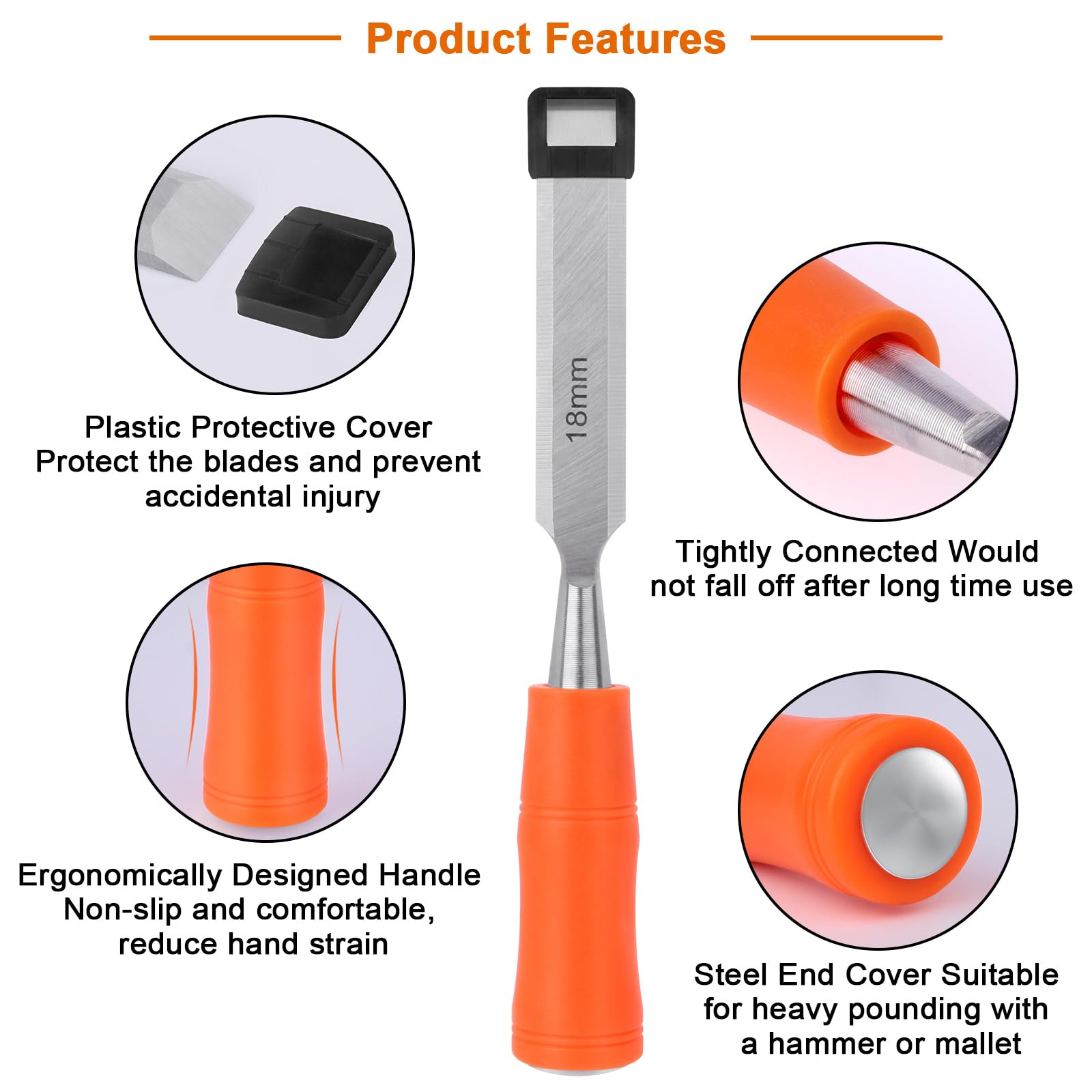 Serplex Wood Chisel Set for Woodworking with 4 Sizes 6mm–24mm featuring Ergonomic Handle | Chrome Vanadium Steel Construction