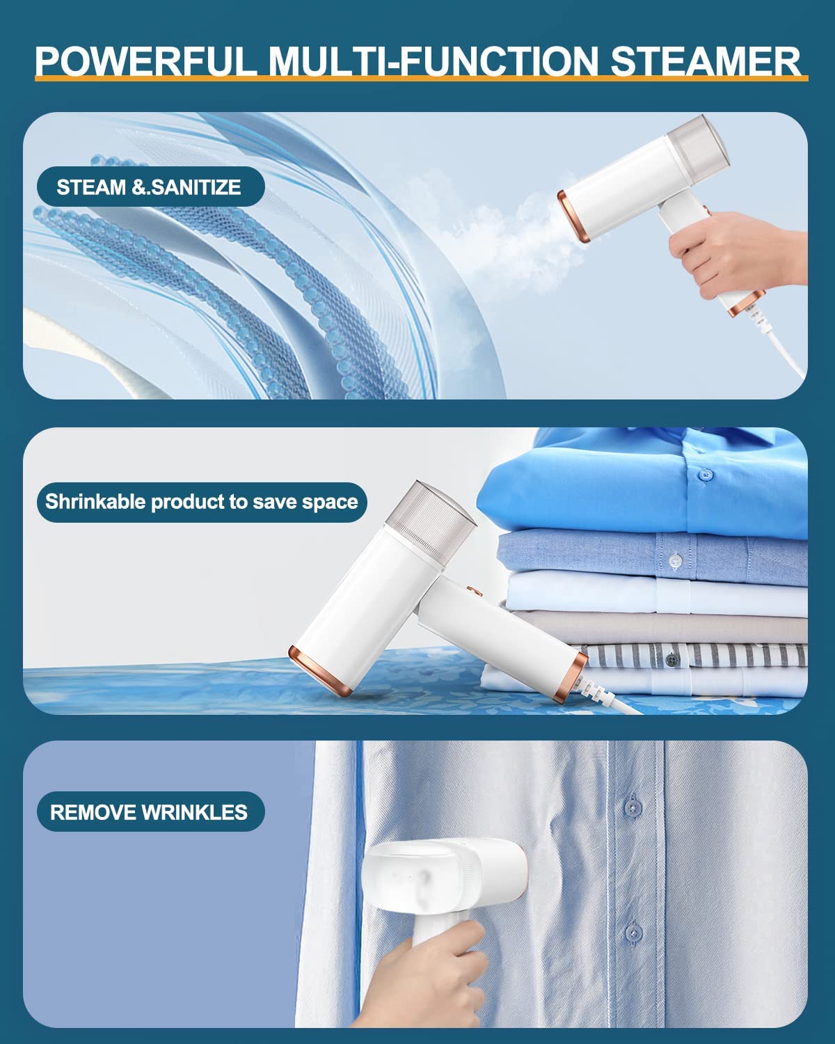 Supvox Handheld Garment Steamer for Clothes with 1200W 20s Fast Heat-Up and 360° Leak Proof | Travel Foldable Steam Iron