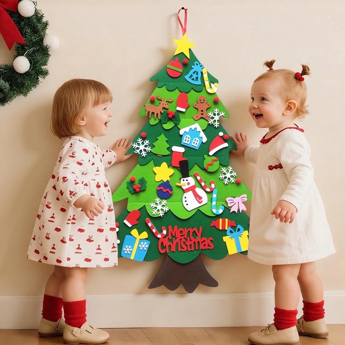 PATPAT DIY Felt Christmas Tree for Toddlers with 3ft Hanging Ornaments | Fun Holiday Craft and Gift Decor