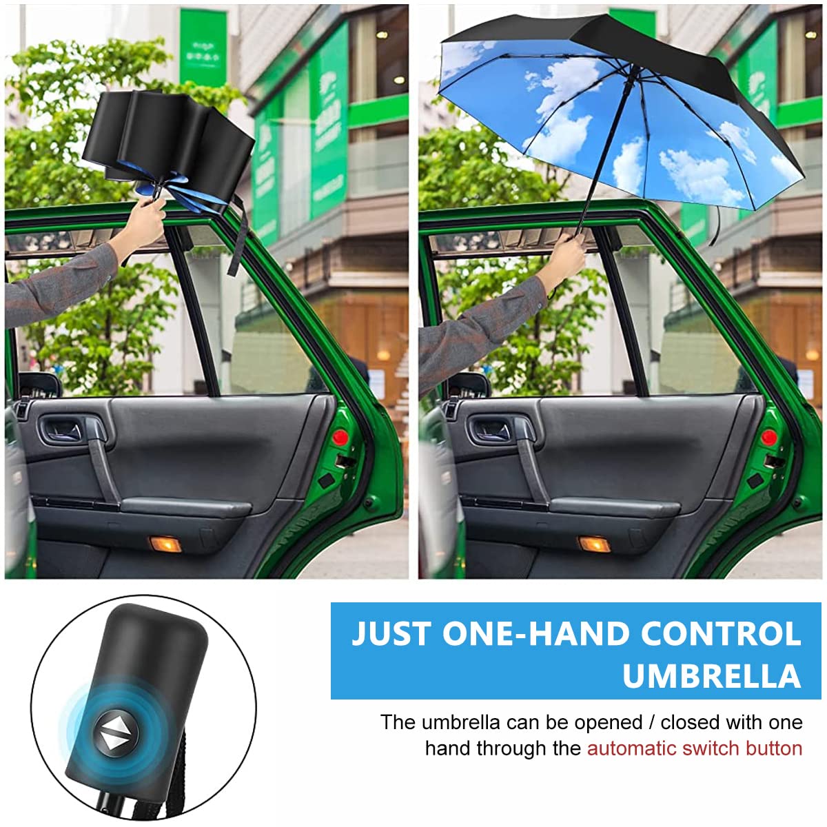 PALAY Automatic Folding Travel Umbrella with 8 Ribs and UV Protection Black Compact Design for Women