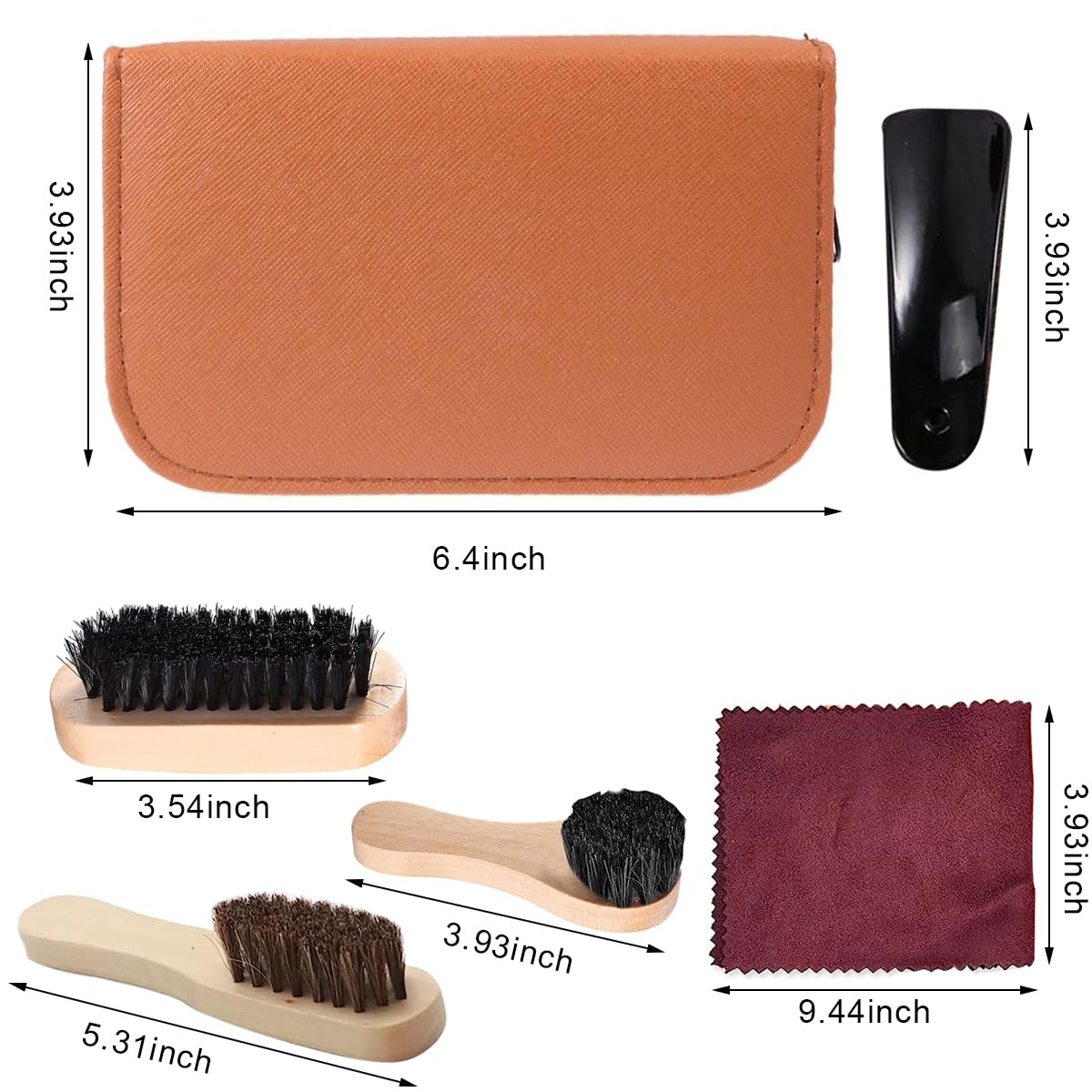 HASTHIP Shoe Care Kit for Leather Shoes featuring 7 Piece Set with Curved Horsehair Brush