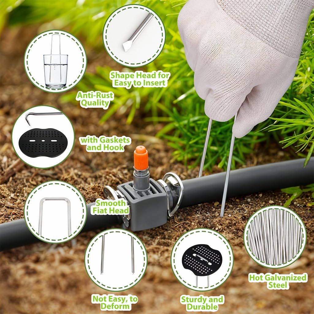 HASTHIP Metal U Pins for Landscaping and Artificial Grass with 50 Holders & Puller 7.87 in