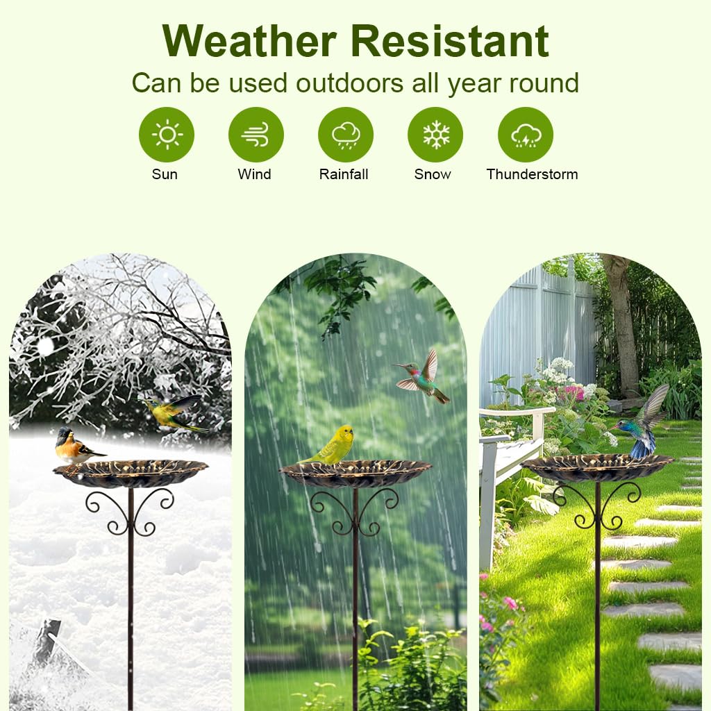 HASTHIP Metal Bird Bath for Outside with Vintage Lotus Leaf Design and 30.3 in Stand