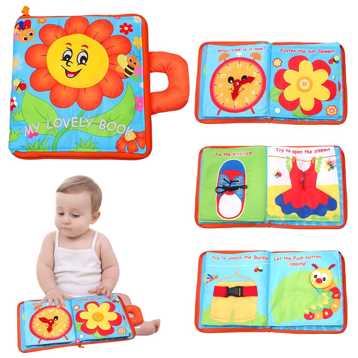 SNOWIE SOFT Baby Cloth Book for Early Learning with Zip-up Handle and 6 Pages | Soft Safe Fabric for 3–18 Months