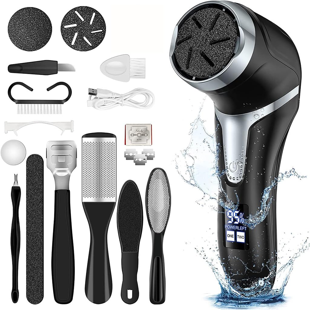 HANNEA Electric Callus Remover for Feet with 2 Speed 2200RPM Motor and LCD Display | USB Rechargeable IPX7 Waterproof Pedicure Kit