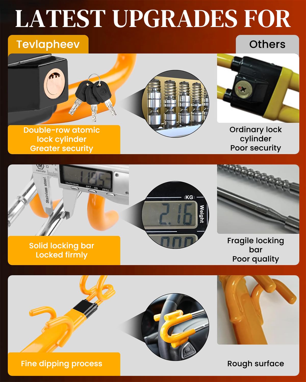 STHIRA Steering Wheel Lock for Cars featuring Alloy Lock Core and Heavy Duty Steel | Universal Fit