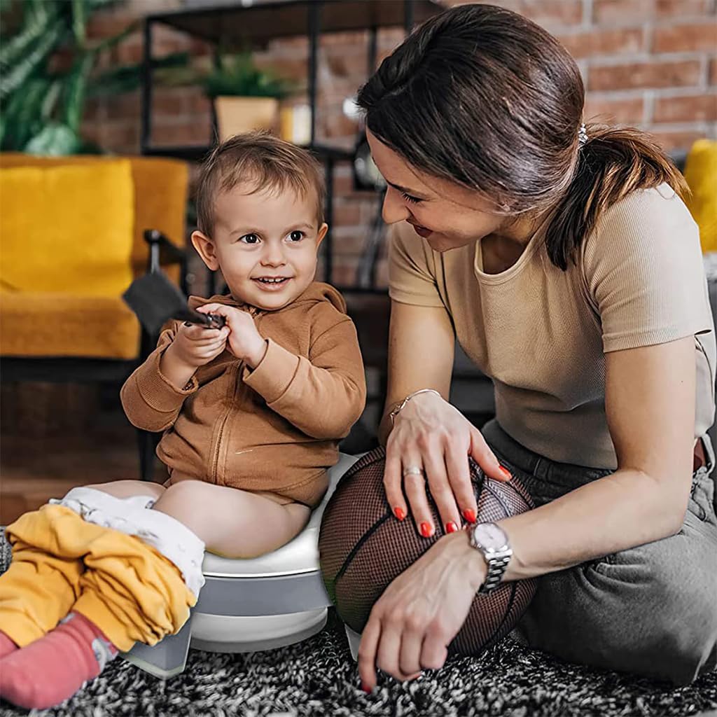 SNOWIE SOFT Potty Seat for Kids featuring Foldable Design with 20pcs Trash Bag and Storage Bag | Grey
