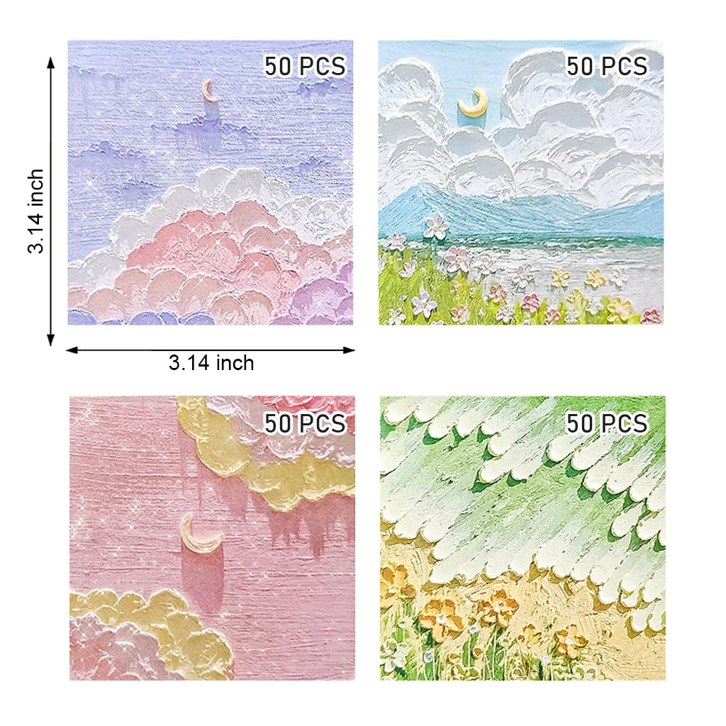 HASTHIP® 4 Pack Sticky Notes 3.14 Inches Aesthetic Oil Painting Themed Sticky Notes Set 200 Sheet Self Adhesive Sticky Notes Office School Supplies Cute Sticky Notes for Note Taking, Memo