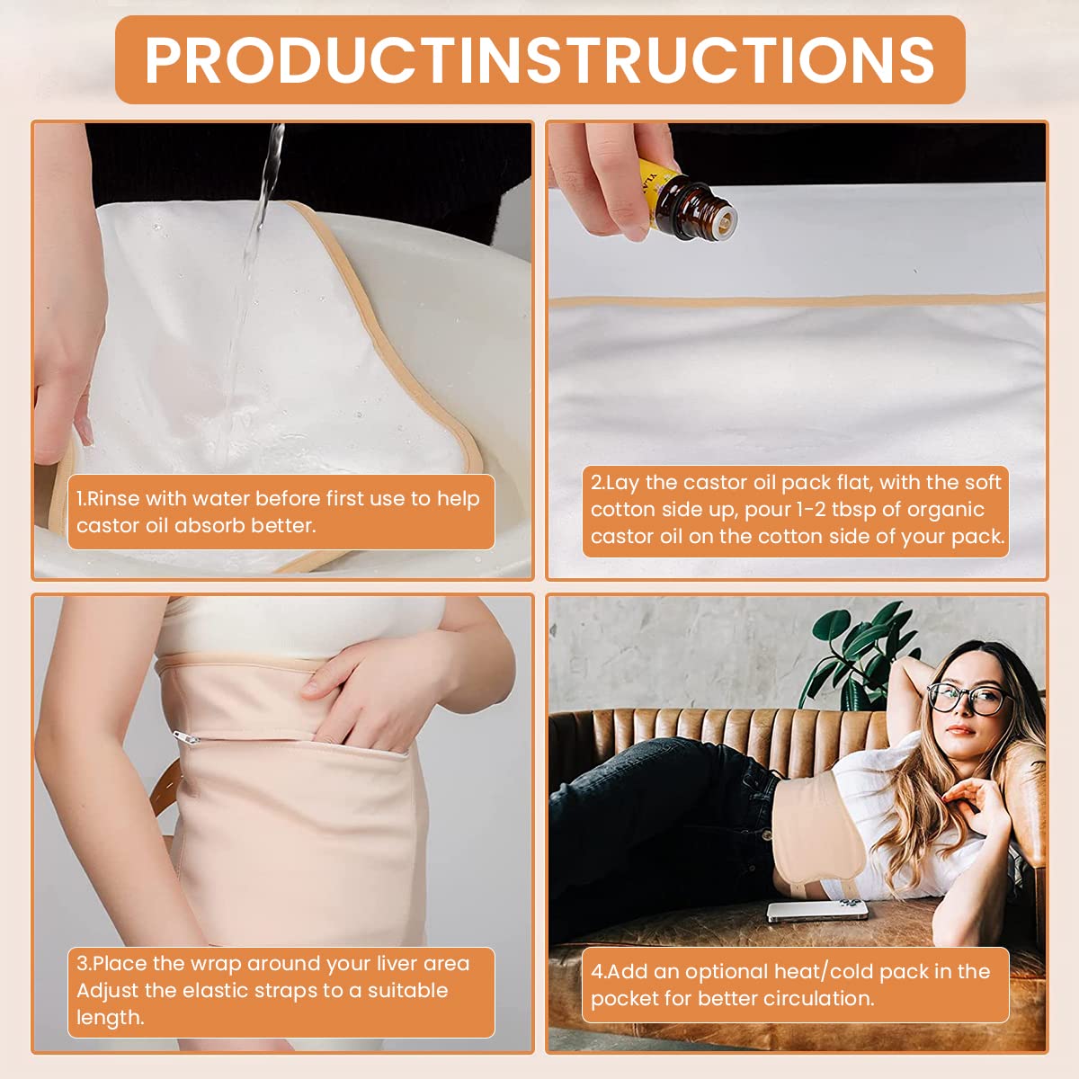 HANNEA Castor Oil Pack Kit for Liver Detox and Thyroid with Zipper Pocket | Reusable Organic Wraps