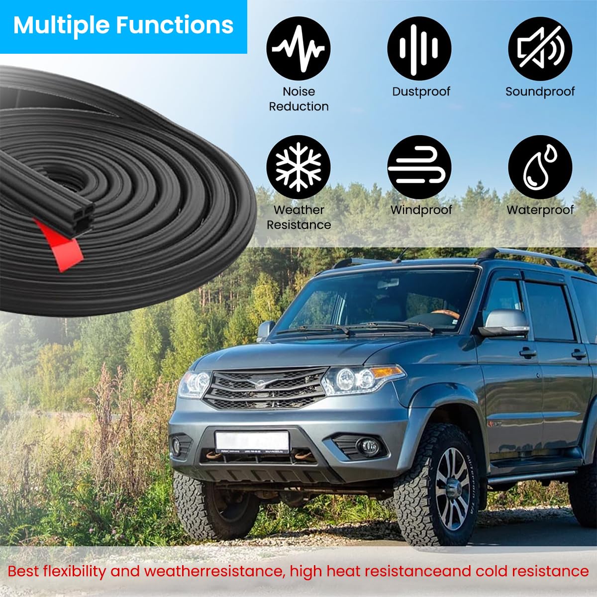 STHIRA Car Door Seal Strip 52.5Ft for SUV Van Pickup with Dual Layer Cushioning Rubber | Soundproof Weather Stripping Trim