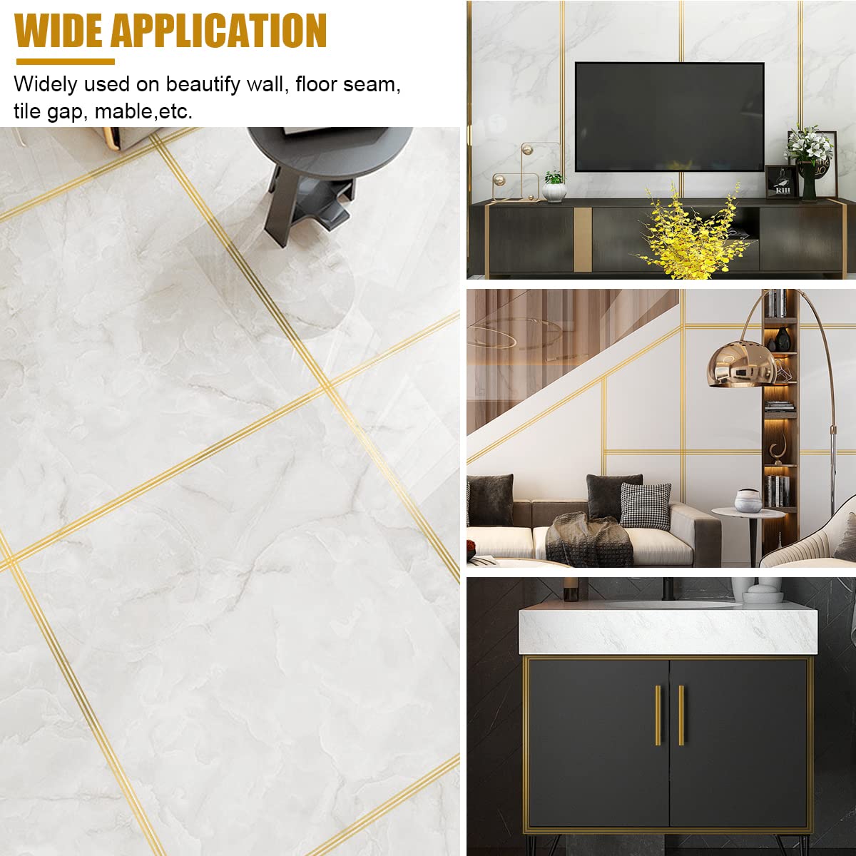 HASTHIP Tile Gap Tape for Home Decoration with Self Adhesive Waterproof PVC 2.5cm x 5m | Golden Foil Finish 3 pcs