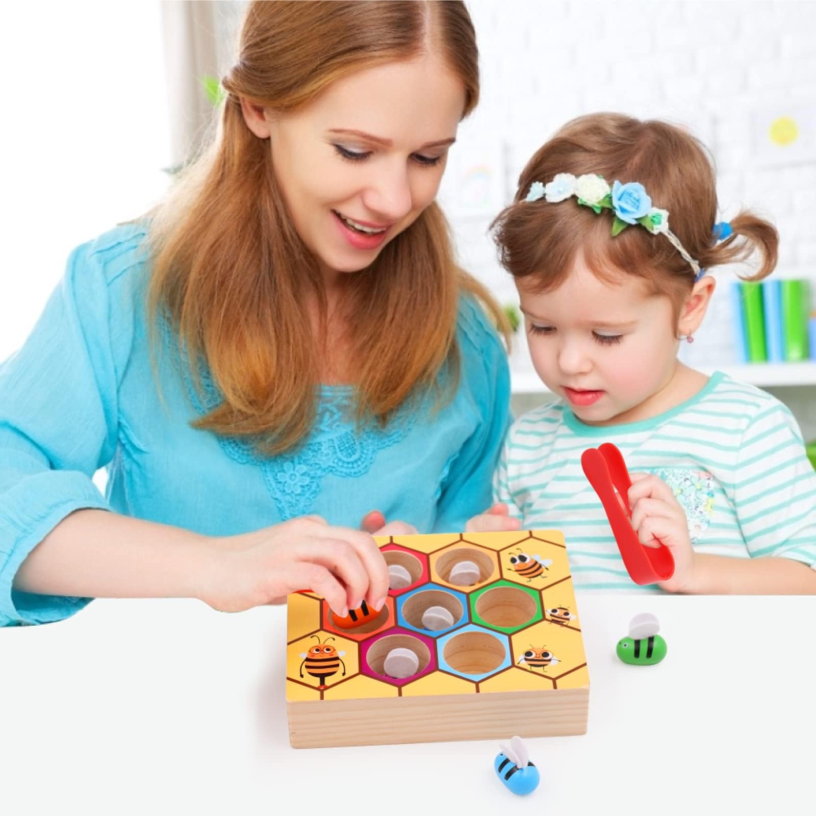PATPAT Color Sorting Toys for 1 Year Old, Wooden Toys for Kids, Bee to Hive Matching Toy, Fine Motor Skills Toy Montessori Toys Sensory Toys for Kids, Busy Board for Toddlers 1-3, Children's Day Gift