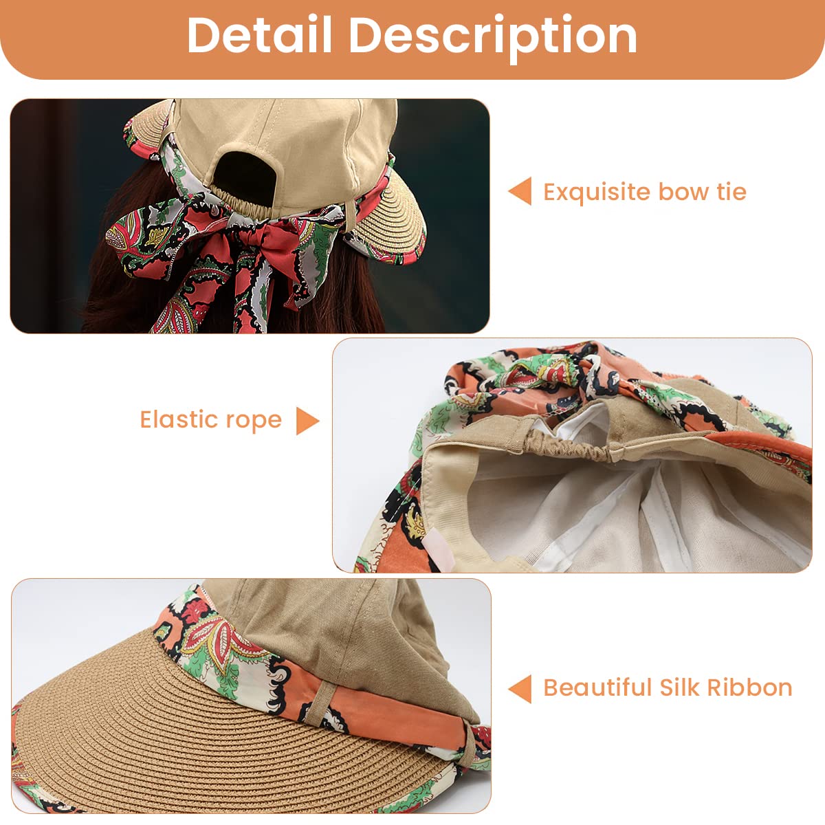 PALAY Sun Hat for Women featuring 50+ UV Protection and Ponytail Hole | Foldable Straw Visor for Travel and Beach
