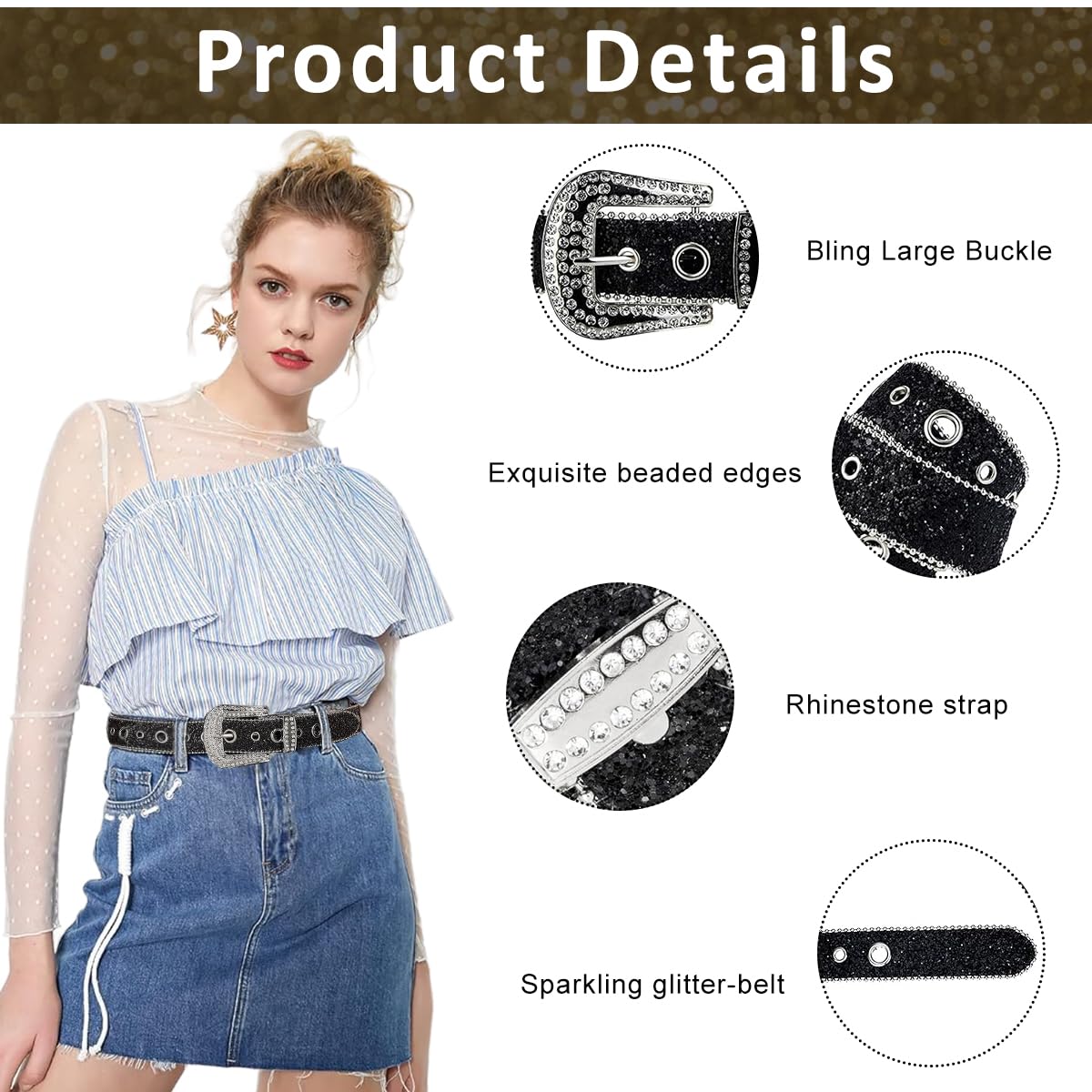 PALAY® Women Belt Sparkling Rhinestone Waist Belt Paved Rhinestone Fashion Women Belt 44 inches Adjustable Fashion Women Belt