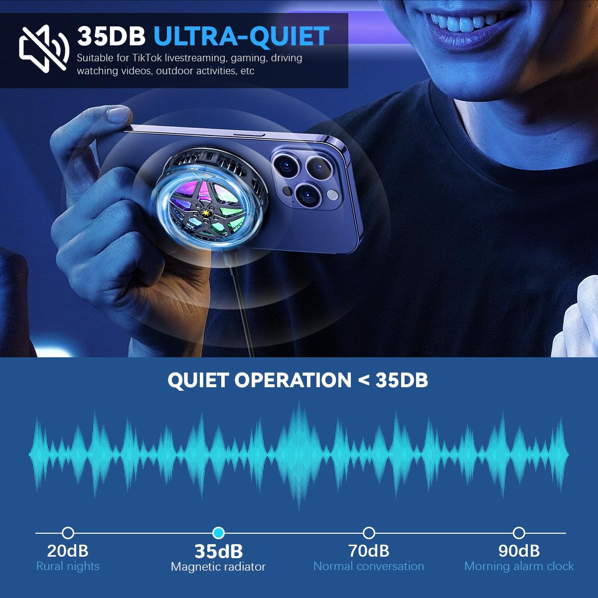 ZORBES Phone Cooler for Gaming with 9 Blade Fan and Semiconductor Cooling | 2PCS RGB LED Clips