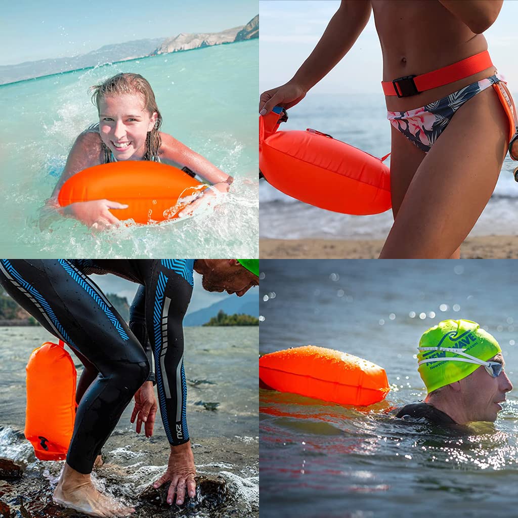 Optifit® Swim Buoy with Adjustable Belt for Open Water Swimmers, TPU Floating Air Bag for Triathletes Kayakers Snorkelers, Waterproof Dual Air Storage Bag and Drybag for Safer Swim Training