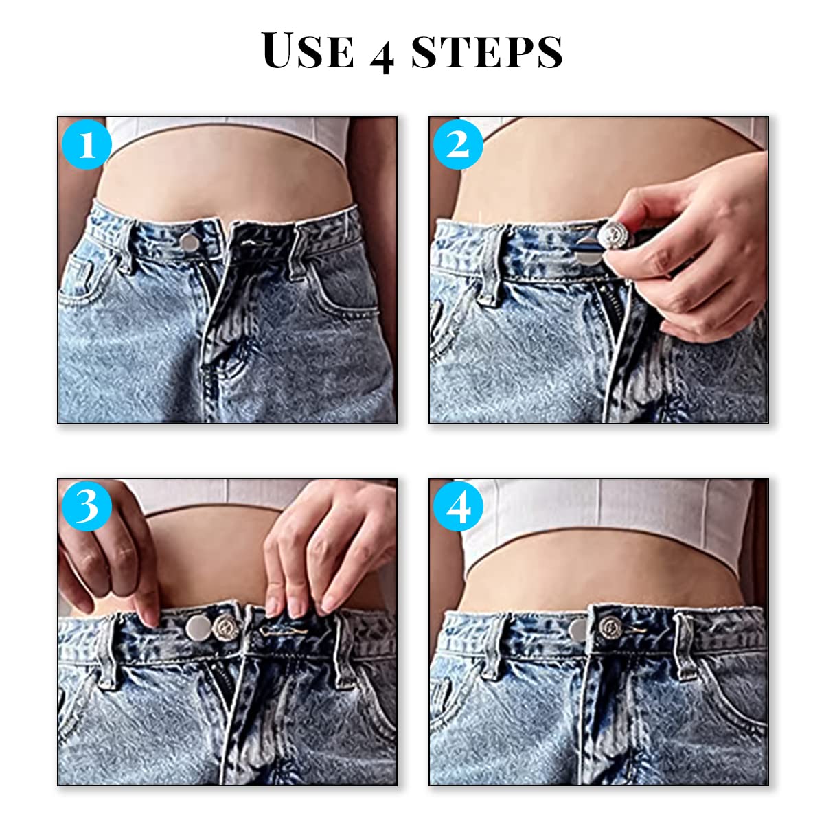 HASTHIP Pants Waist Button Extender for Jeans with Elastic Metal Buttons 6pcs | No Sew Adjustable Waistband Expander