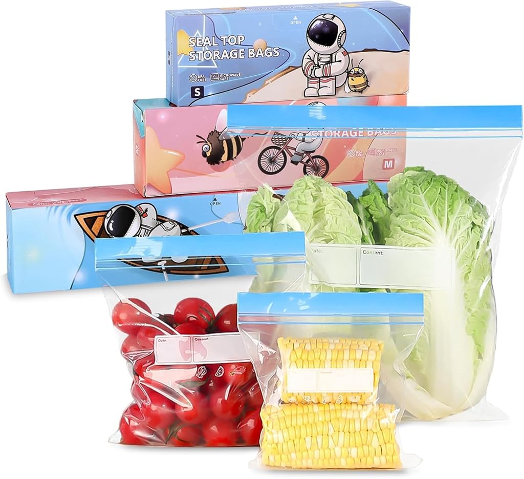 HASTHIP® Freezer Bags, 70 Pcs Food Storage Reusable Sandwich 3 Sizes Food Bags for Vegetables, Fruits, Meat, Grains