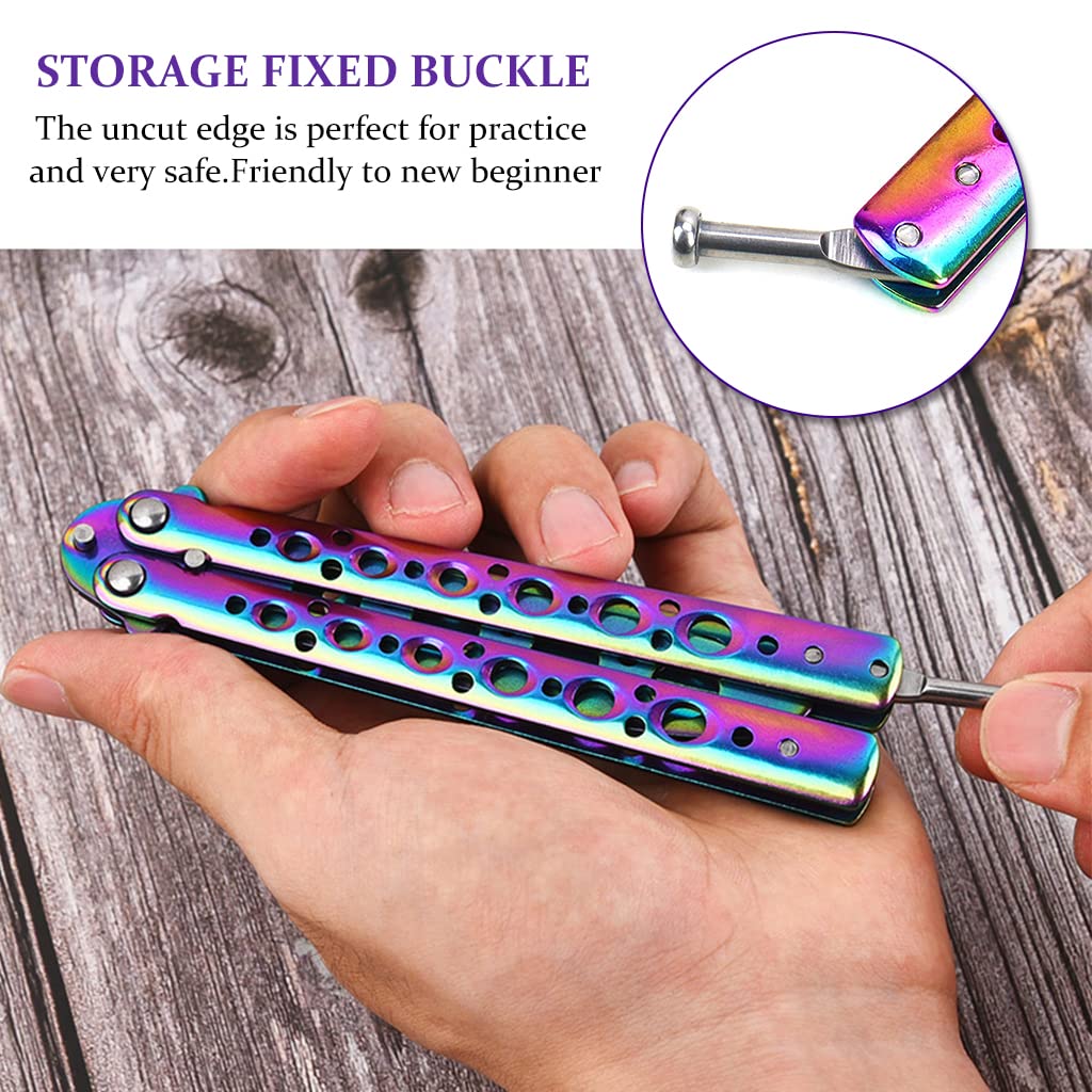 Proberos  Butterfly Knives Trainer with O-Ring Latch for Beginner, Children, Butterfly Knives Lover & More, Balisong Trainer with Unsharpened Blade for Practicing Flipping Tricks(Colorful)