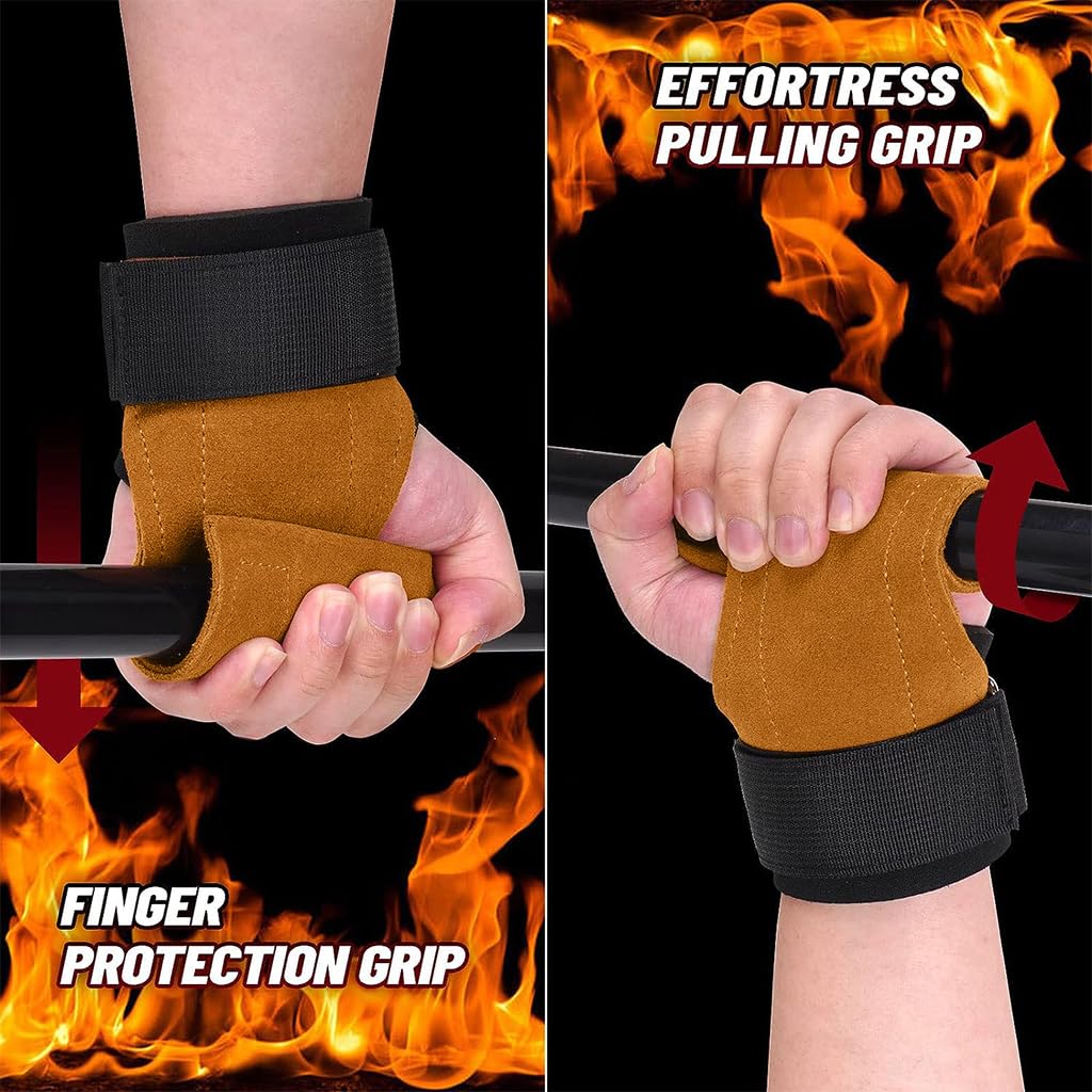 Optifit Weight Lifting Grip Wrist Straps for Deadlift and Pull Up with Anti Slip Leather Pads | Adjustable Wrist Support