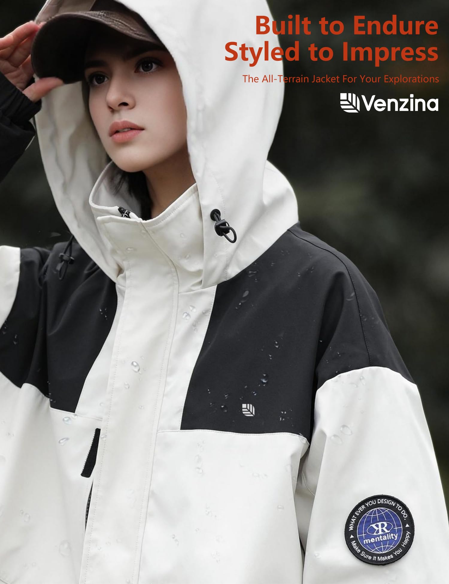 Venzina Women's Softshell Jacket for Hiking and Travel with DIY Patches | Waterproof Windproof Light Khaki