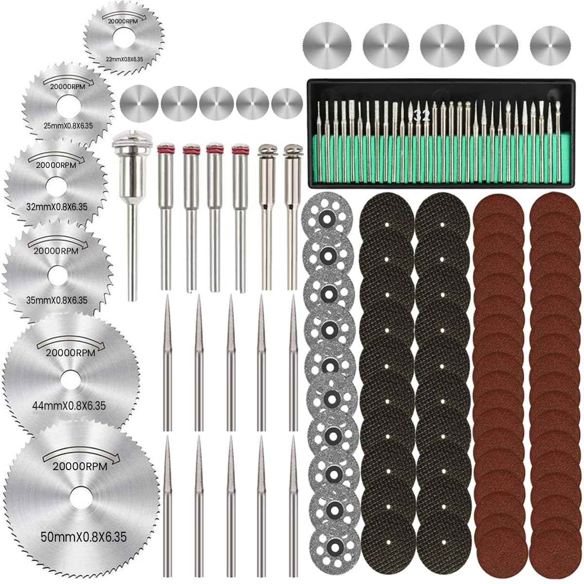 Serplex® 129Pcs Cutting Wheel Set for Rotary Tool, HSS Cutting Wheels 6Pcs Diamond Cutting Discs 10 Pcs and Resin Circular Saw Blades 30Pcs with 1/8