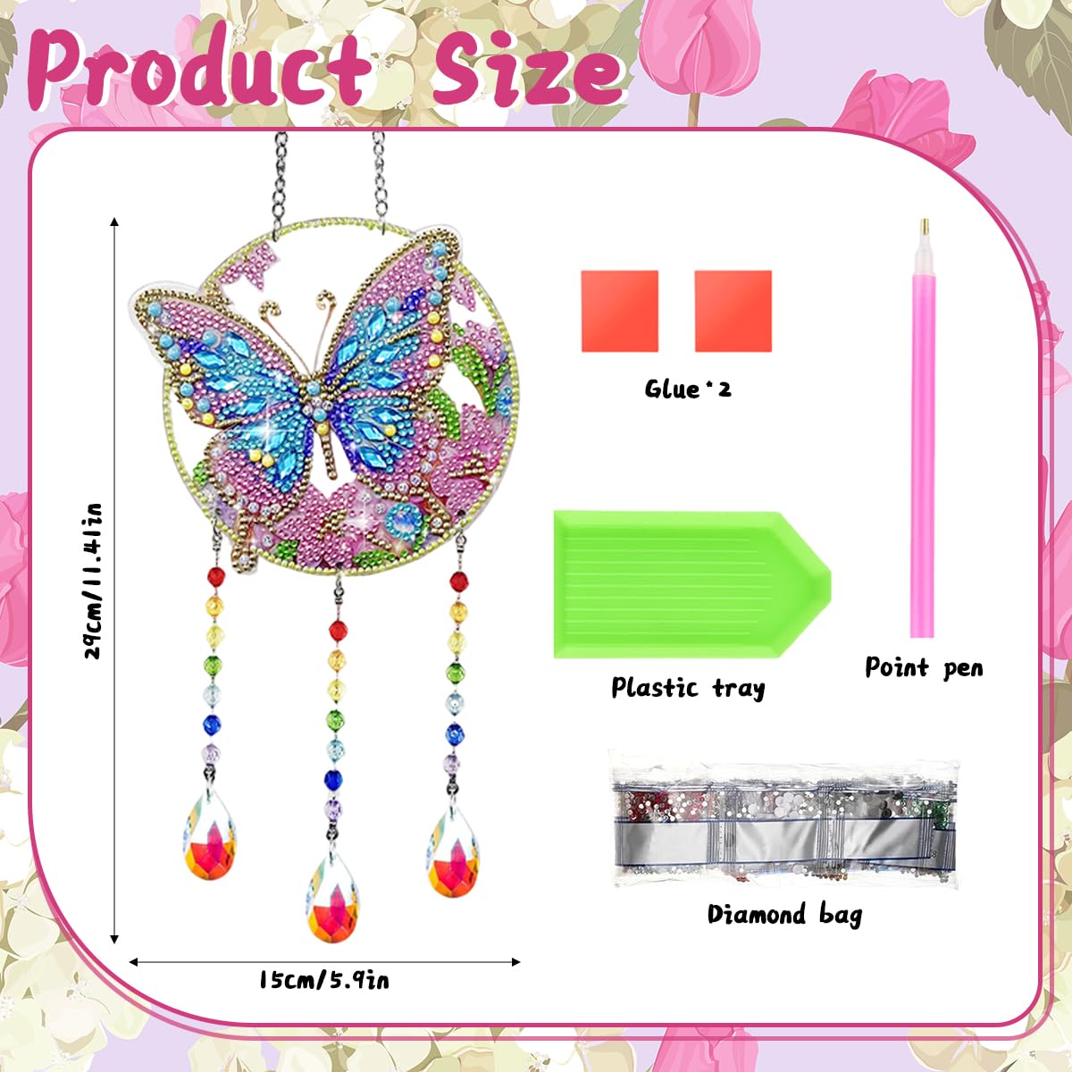PATPAT DIY Butterfly Diamond Painting Wind Chimes for Balcony with Acrylic Base | Gift Decor