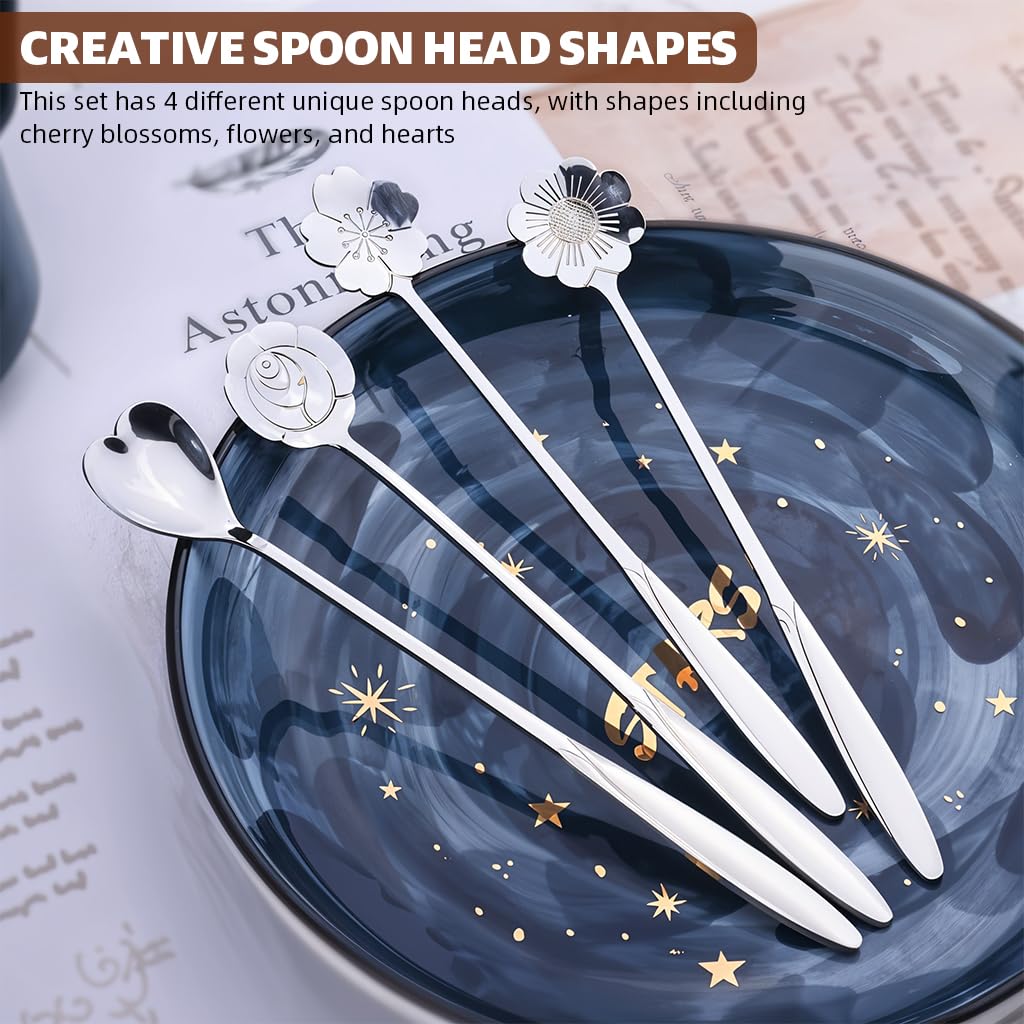 HASTHIP Coffee Spoon Set for Desserts and Tea with 12PCS 18cm Stainless Steel | Gold Flower Design