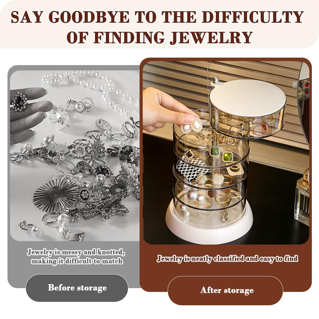 HASTHIP Makeup Organizer for Jewelry and Accessories with 5 Clear Tiers | 360° Rotating Design