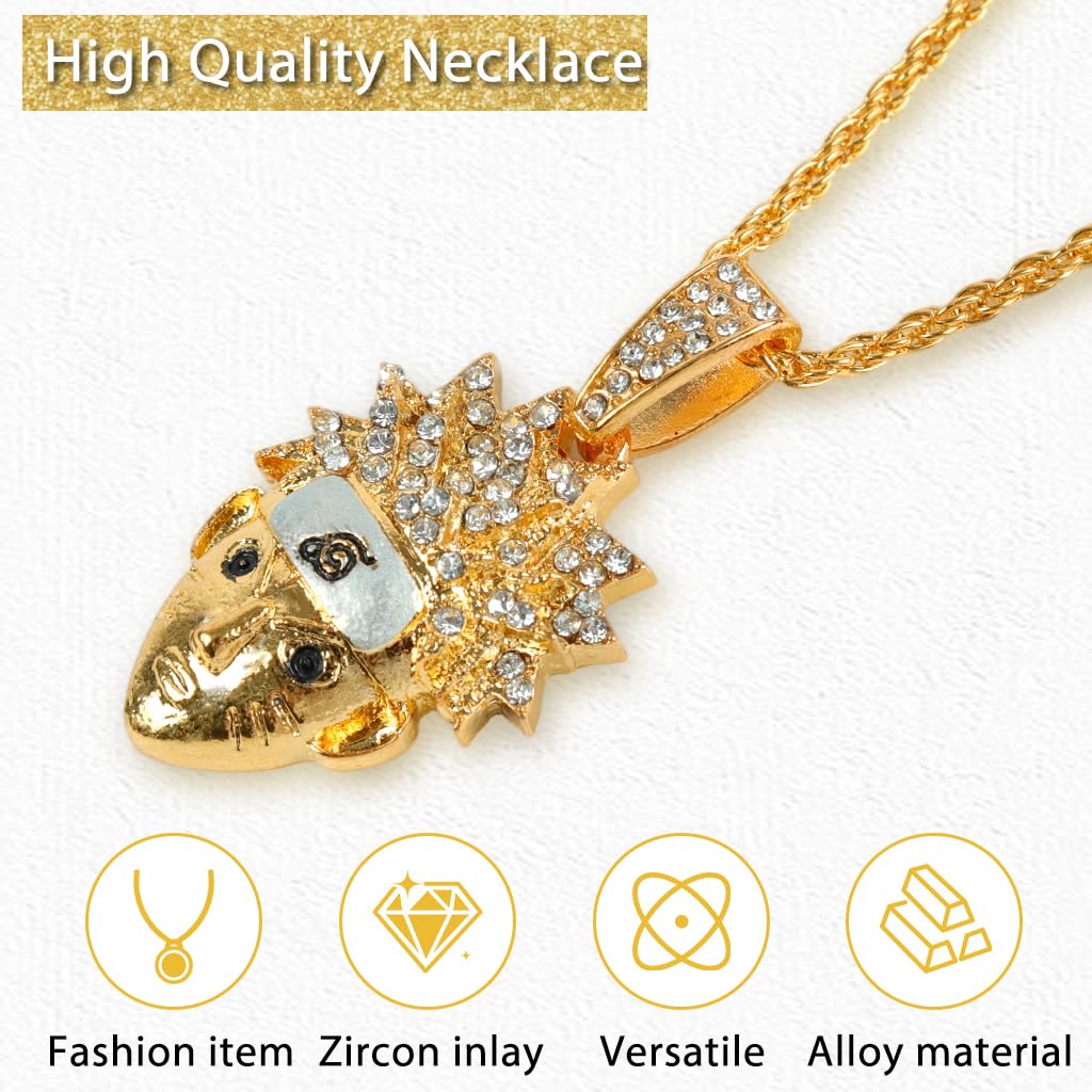 PROBEROS Anime Figure Pendant Necklace with Diamond Embellished Golden Braided Chain | Collectible Jewelry Gift for Fans