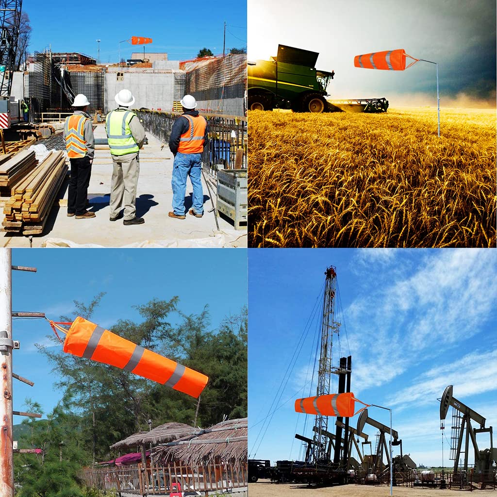 HASTHIP Airport Wind Sock for Outdoor Wind Direction Measurement with Reflective Straps and 30 in Length | Bright Orange Waterproof Nylon Design