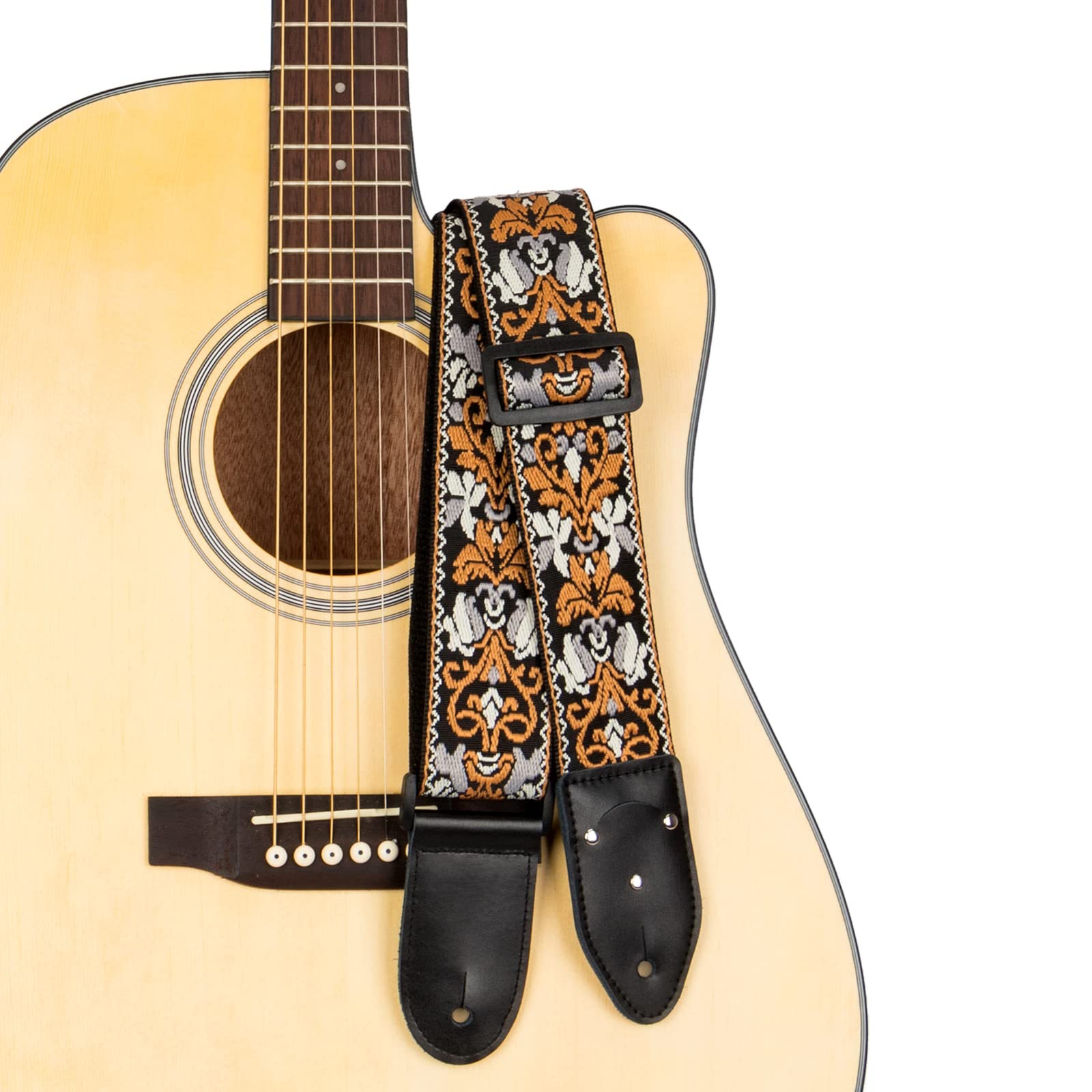 HASTHIP Guitar Strap for Acoustic, Electric and Bass Guitars with Pick Holder Slot and 85–140cm Adjustable Length | Jacquard Embroidered Cotton