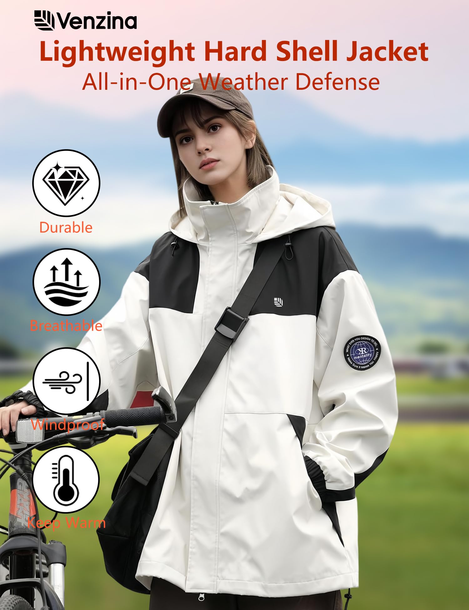 Venzina Women's Softshell Jacket for Hiking and Travel with DIY Patches | Waterproof Windproof Light Khaki