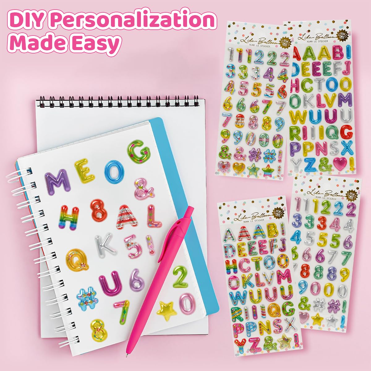PATPAT DIY Phone Case Stickers for Scrapbooking with 3D Alphabet Jelly Touch Texture | 4-Pack