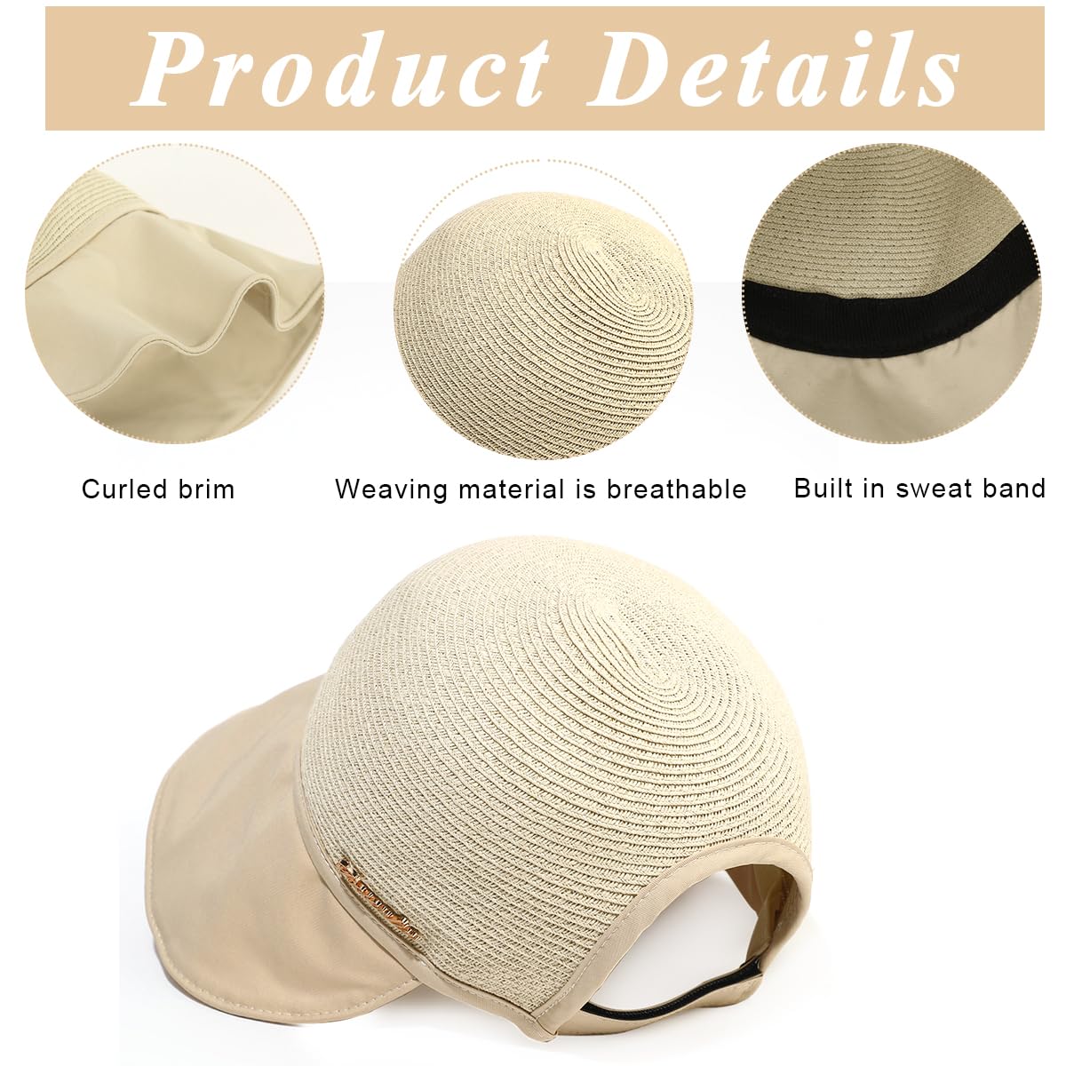 PALAY® Straw Hat for Women Summer Wide Brim Sun Hats for Women Elegant Beach Hat for Women UV Protection Cap Summer Hats for Women - Breathable, Beige