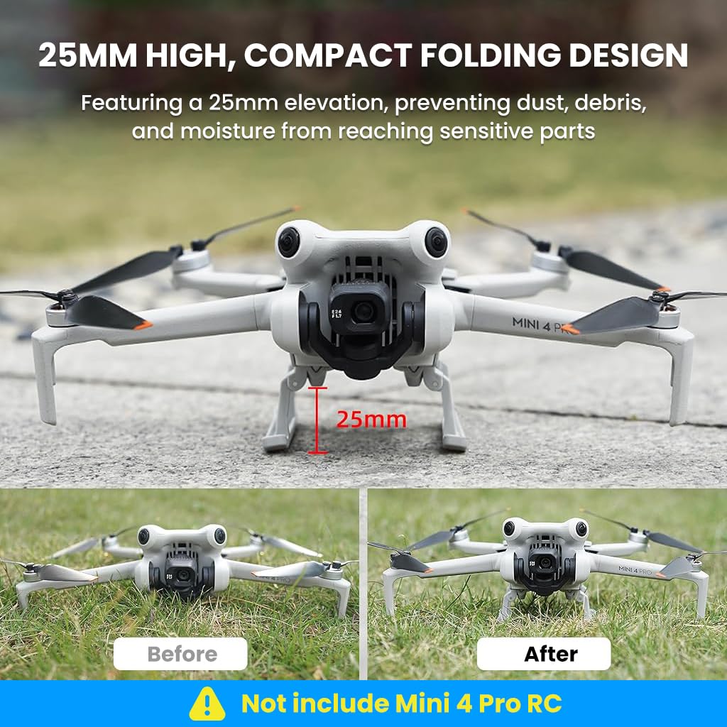 ZORBES Drone Landing Gear for Mini 4 Pro RC with 25mm Lift and Shock Absorption | Ultra Lightweight ABS Folding Stabilizer