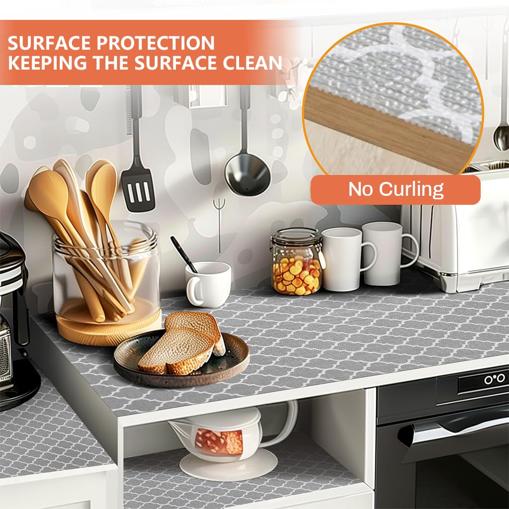 HASTHIP Cabinet Liner Mat for Shelves and Drawers with Trim to Fit 45cm x 300cm PVC Waterproof Grey