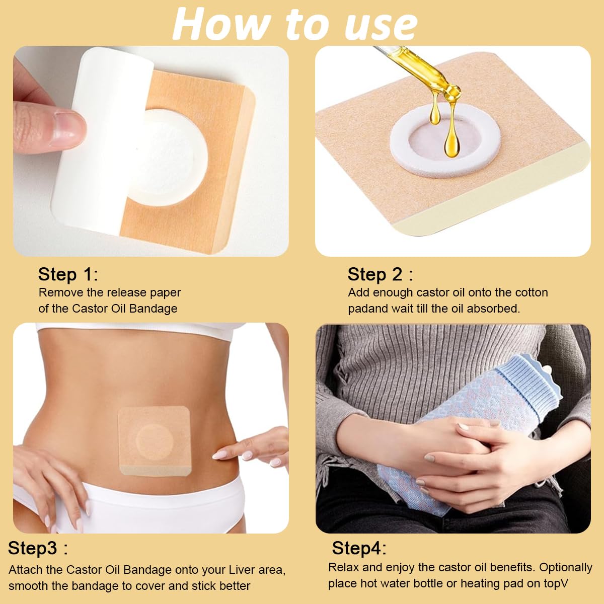 HANNEA Castor Oil Patches for Belly Button with 30 Count Self-Adhesive Design | Organic Cotton