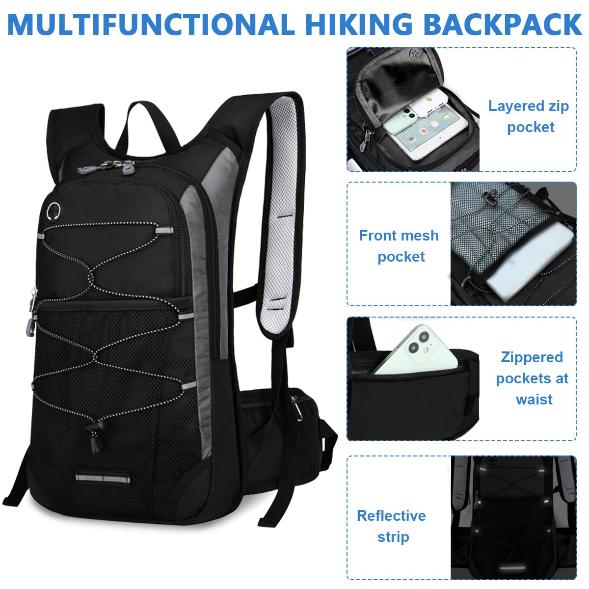 GUSTAVE Hydration Backpack for Hiking and Cycling with 2L BPA Free Bladder | Lightweight Waterproof Design