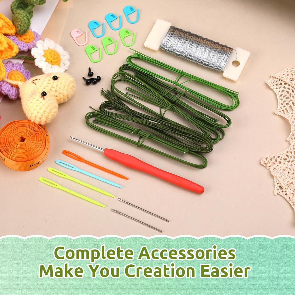 PATPAT DIY Crochet Kit for Sunflower Bouquet with Yarn Hooks and Tutorial | Home Decor Gift Set