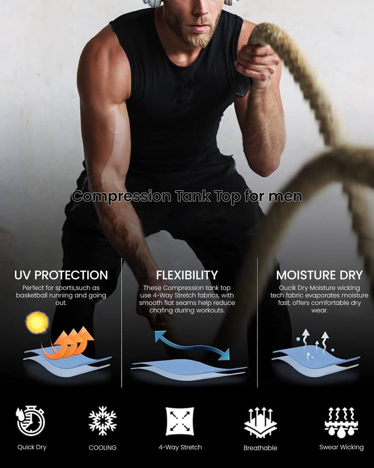 GUSTAVE Sleeveless T Shirt for Men with Quick Dry Moisture Wicking Fabric | Ideal for Gym and Sports Workouts