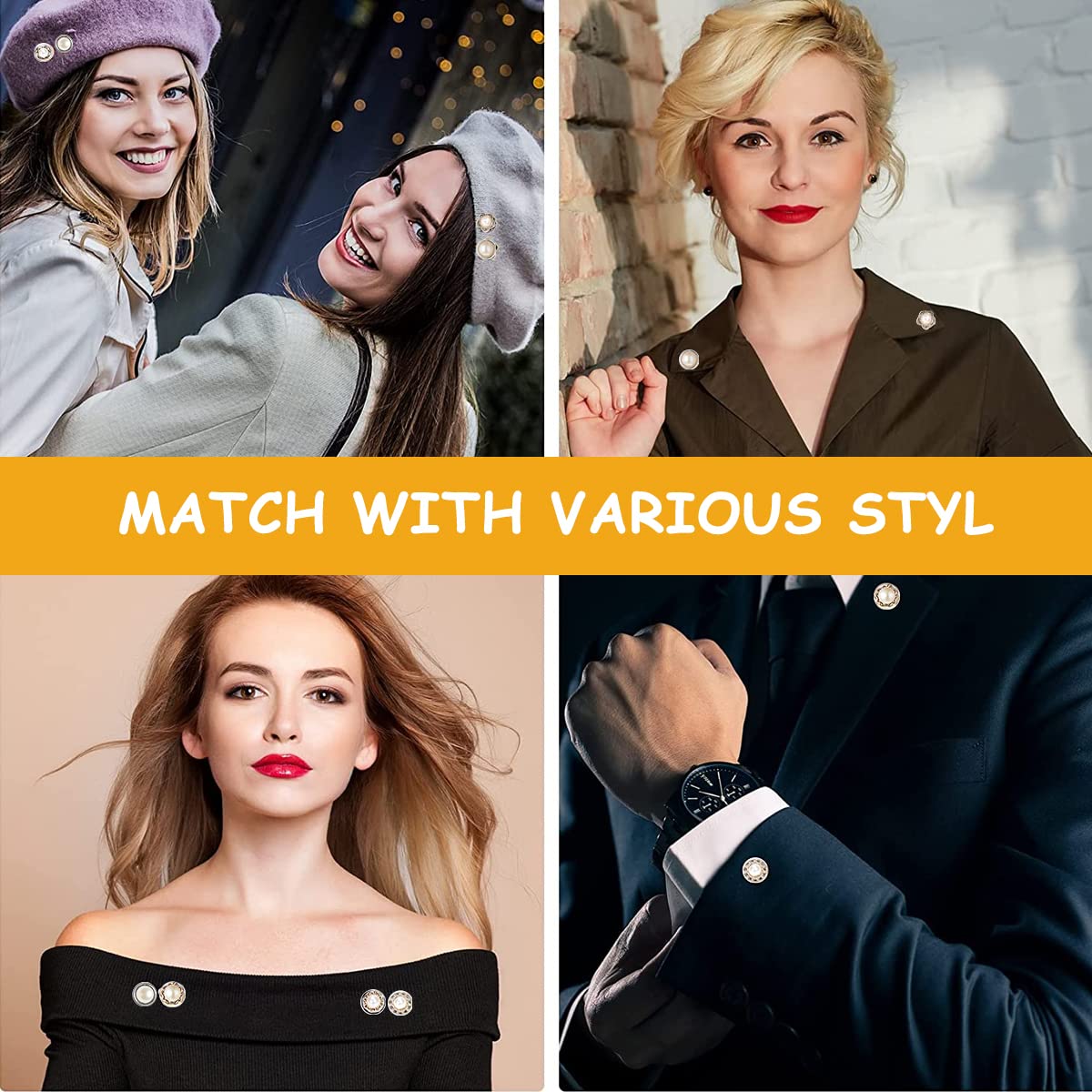 SANNIDHI Pearl Buttons Brooch Pins for Shirt and Cardigan with No Sew Design | 30PCS Set