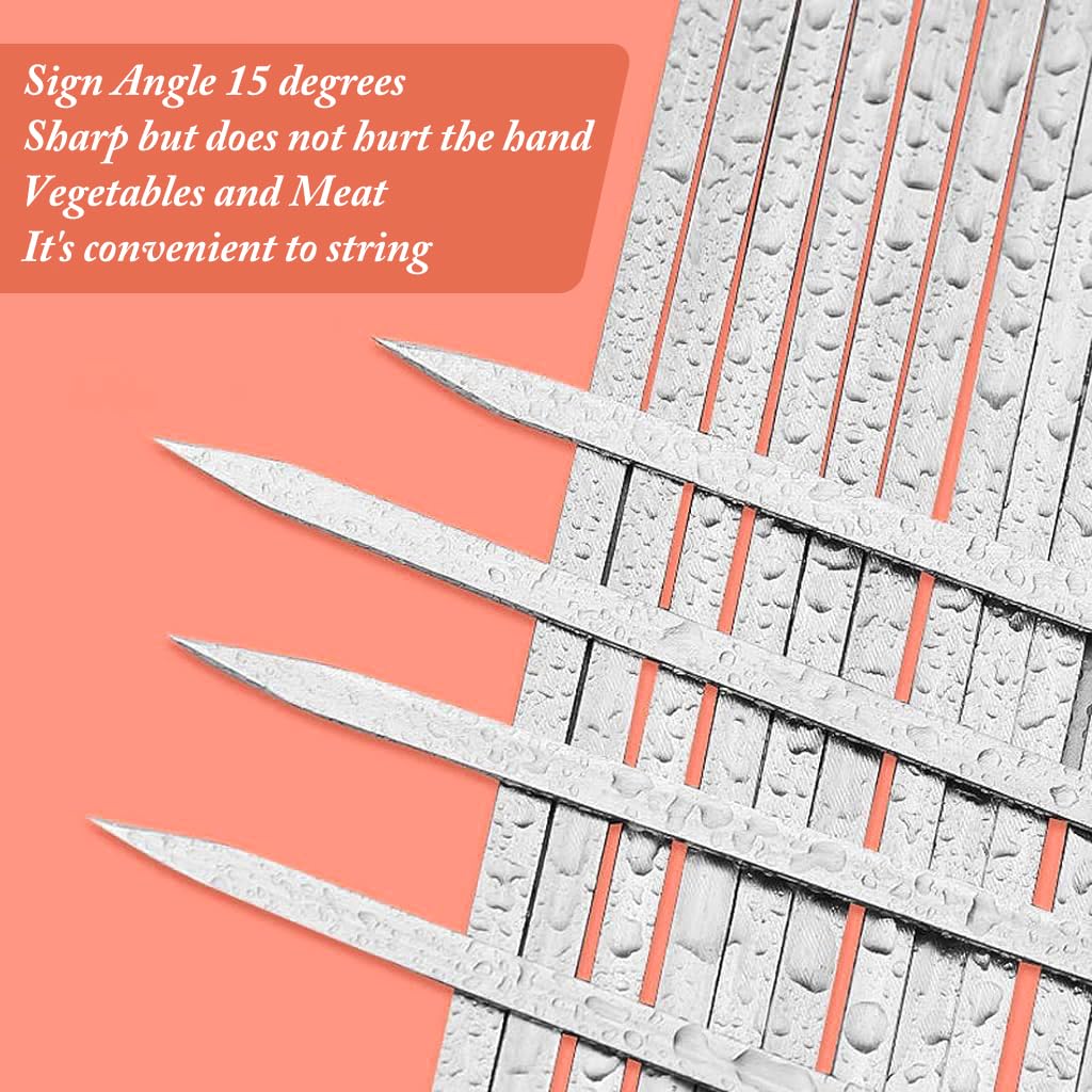 Venzina Steel Skewers for Grilling 35cm 10 Pcs with Curved Hooks and Flat Tips | Reusable BBQ Sticks