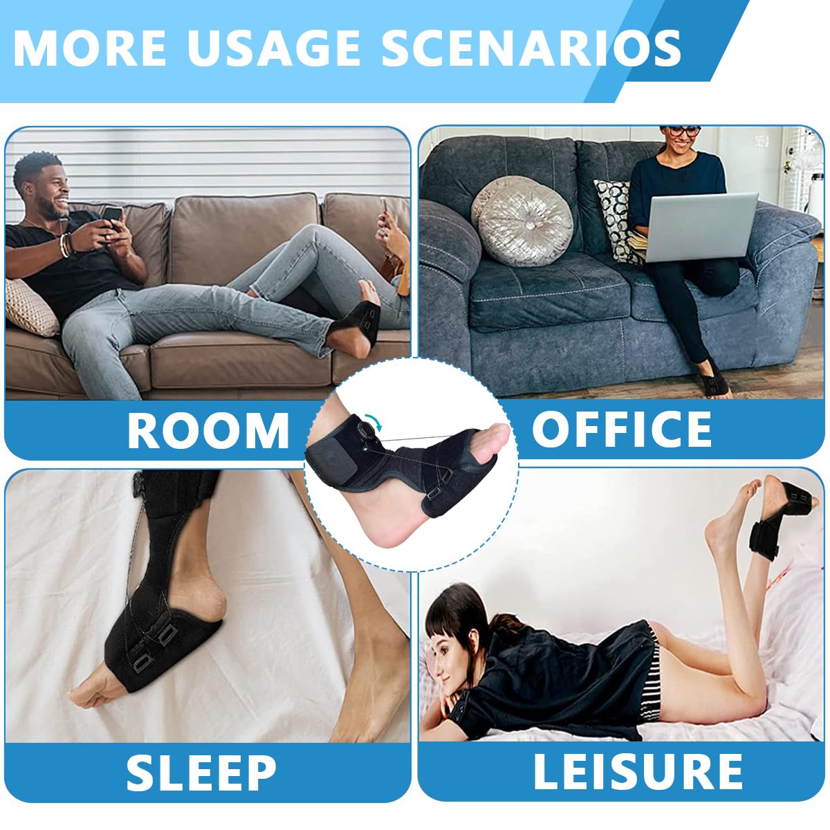 HANNEA Plantar Fasciitis Night Splint for Heel Pain Relief with 30°–100° Adjustable Knob System