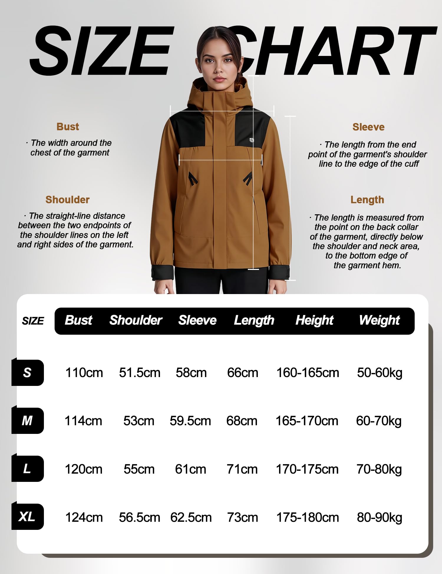 Venzina Women's Hiking Jacket for Windproof and Water Resistant Wear with Detachable Hood | Slim Fit Breathable Mesh Liner in Caramel