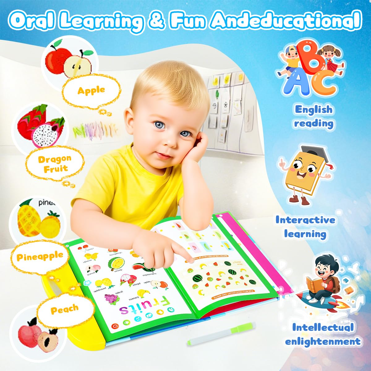 PATPAT Intelligent Book for Kids with Pen featuring 8 Themes and 16 Pages | Educational Sound Toy